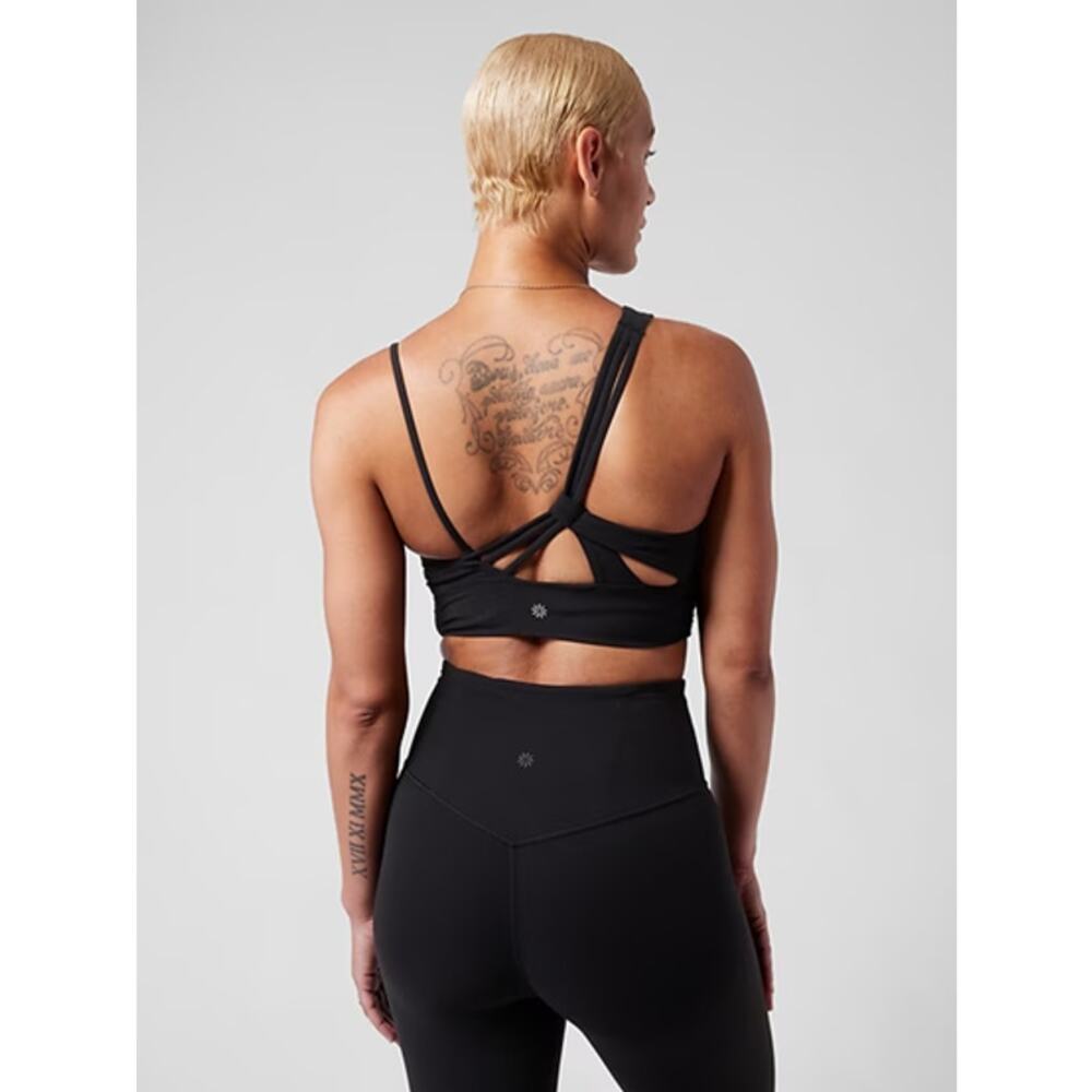 Athleta Athena One Shoulder Longline Sports Bra D-DD Light-Impact Black Medium